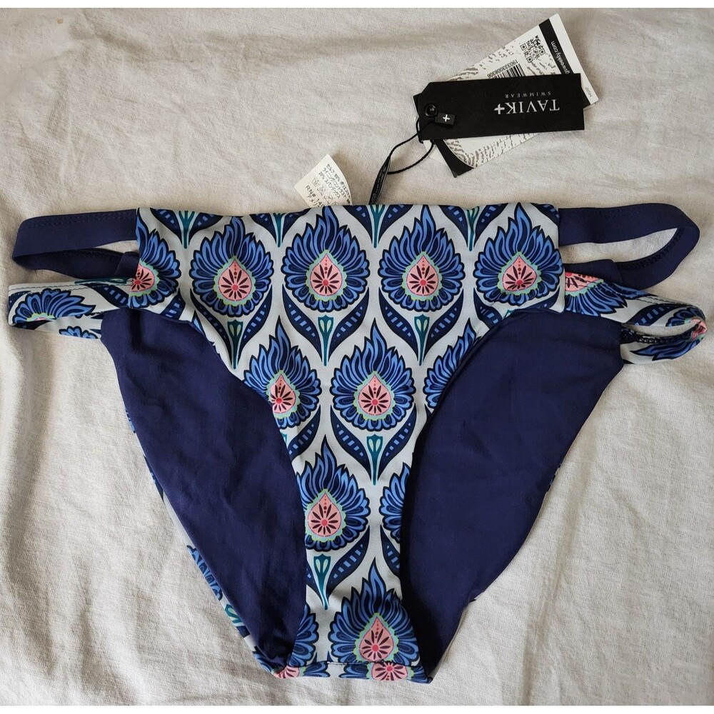 Tavik Women's Floral Bikini Bottom Size M Blue/White/Pink Brazilian made in usa